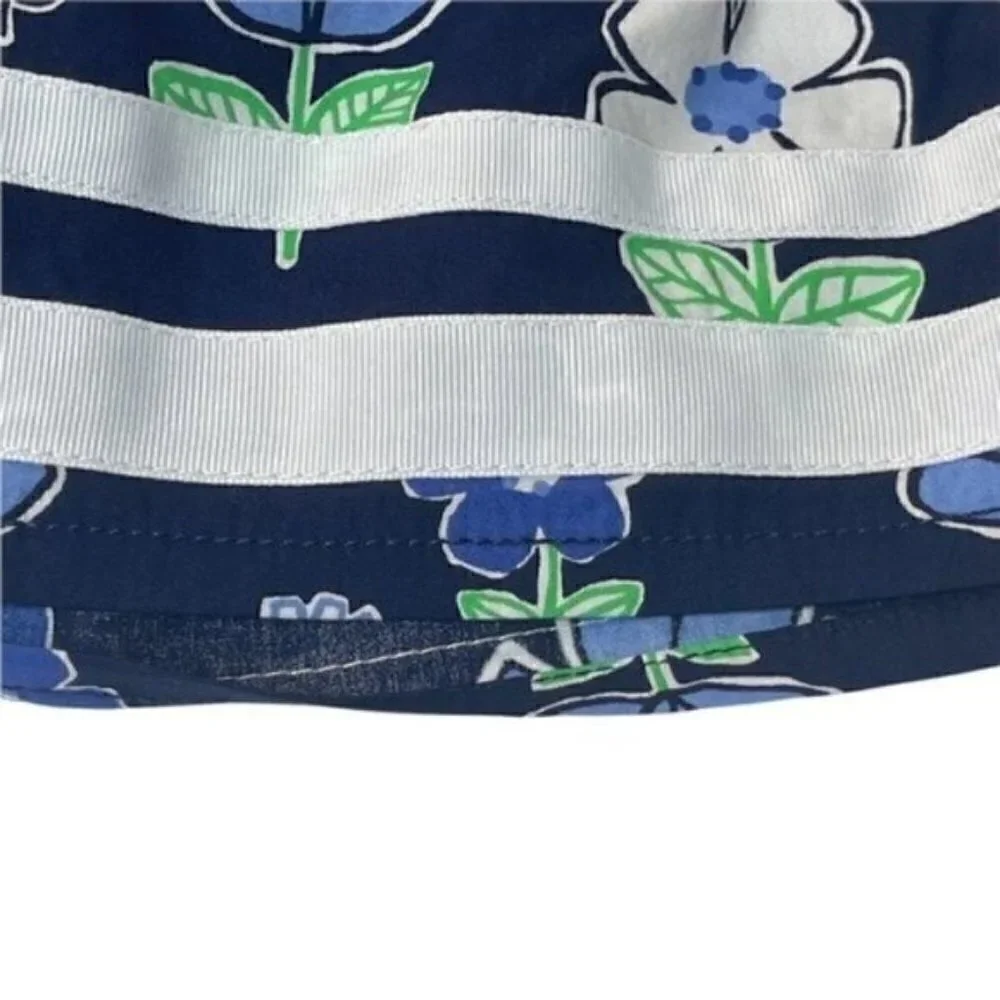 Gymboree Girls 18-24M Skirt with Diaper Cover Navy Flowers Ribbon Trim
